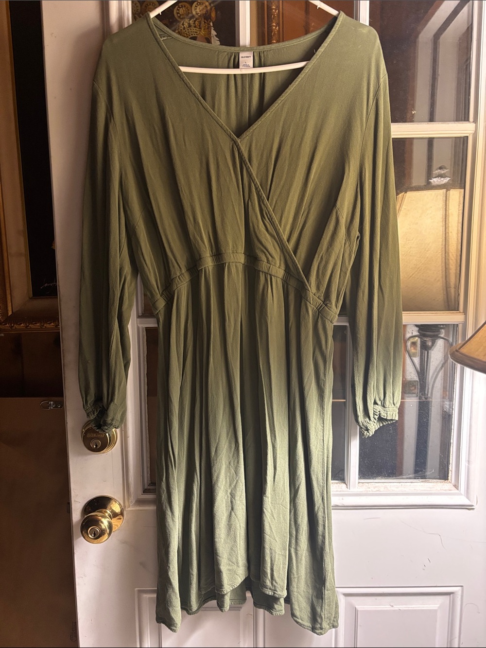 Old Navy Olive Green Long Sleeve Faux-Wrap Midi Dress